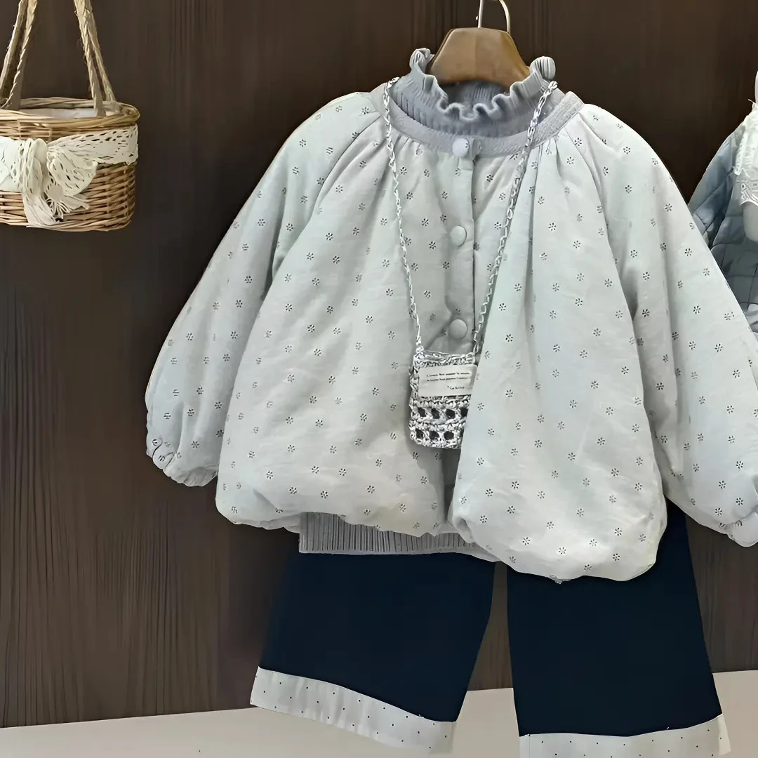 2025韩版女童碎花棉服洋气加厚保暖棉衣秋冬季新款圆领夹棉外套