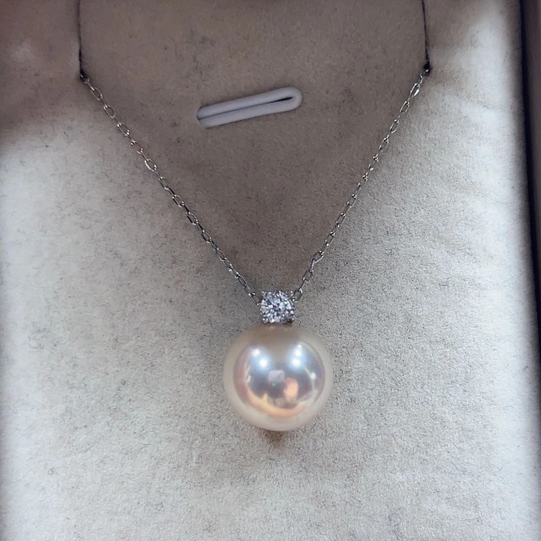 锆石合金S925银淡水珠吊坠12+mm