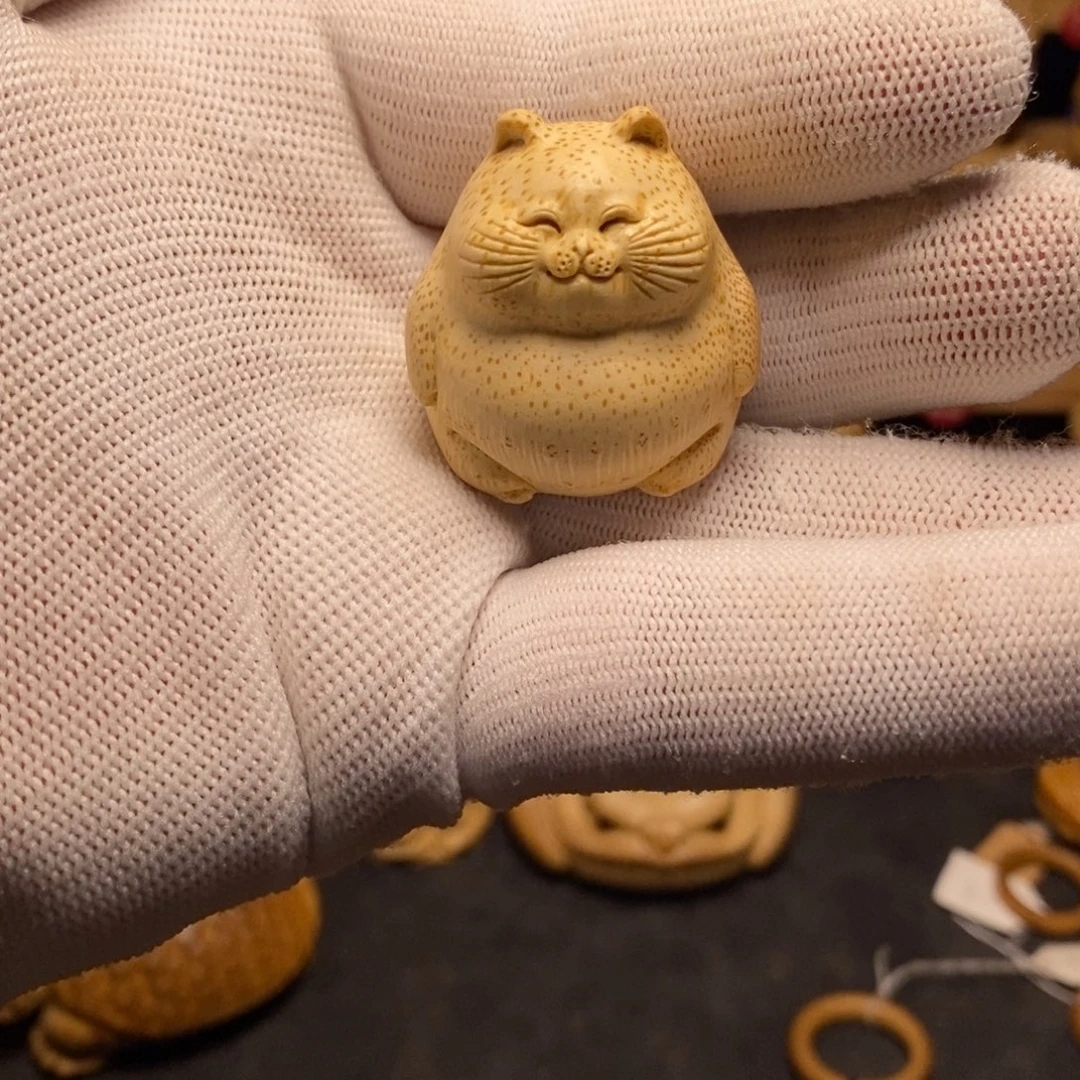 竹竹根雕可爱小猫咪