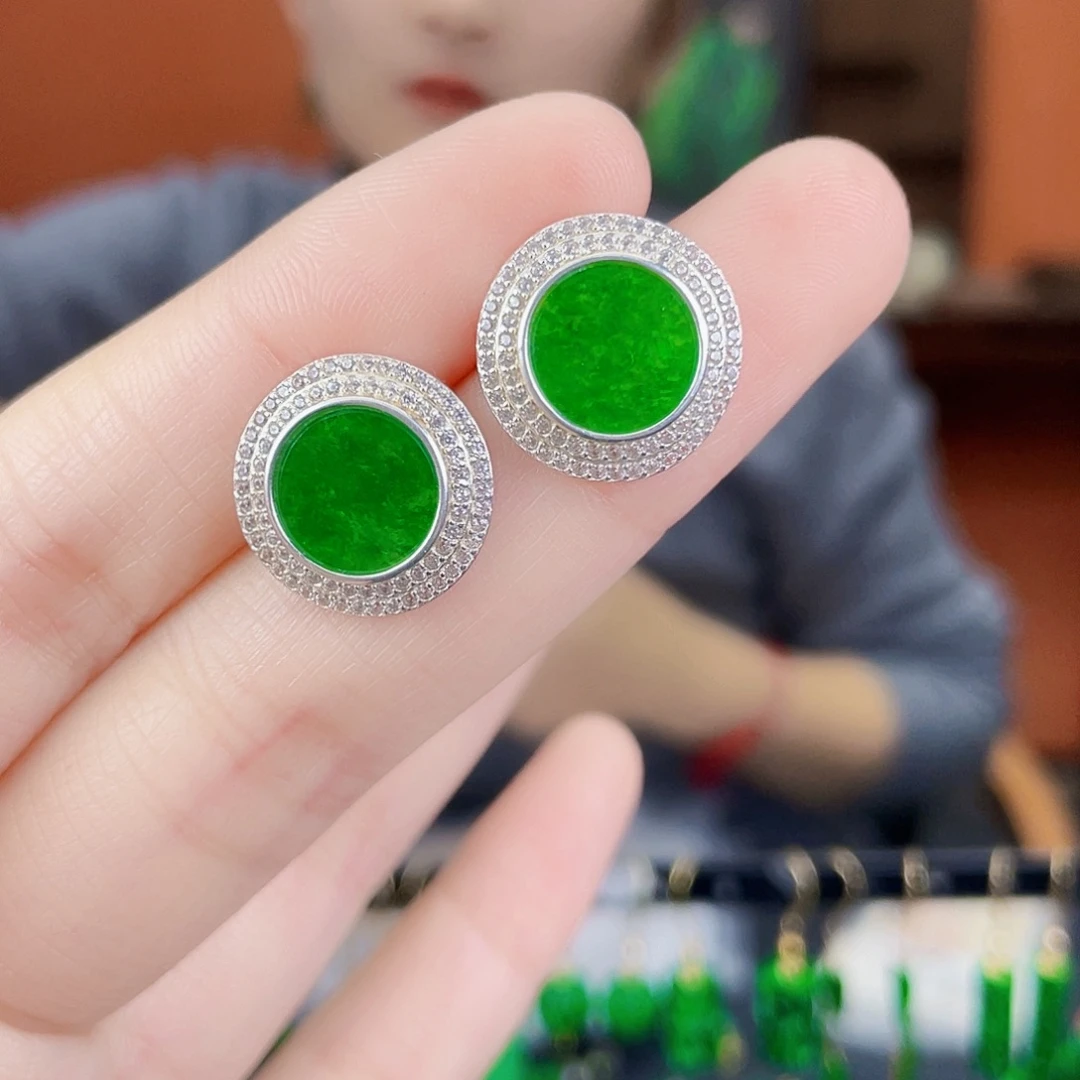 翡翠银S925镶嵌耳饰