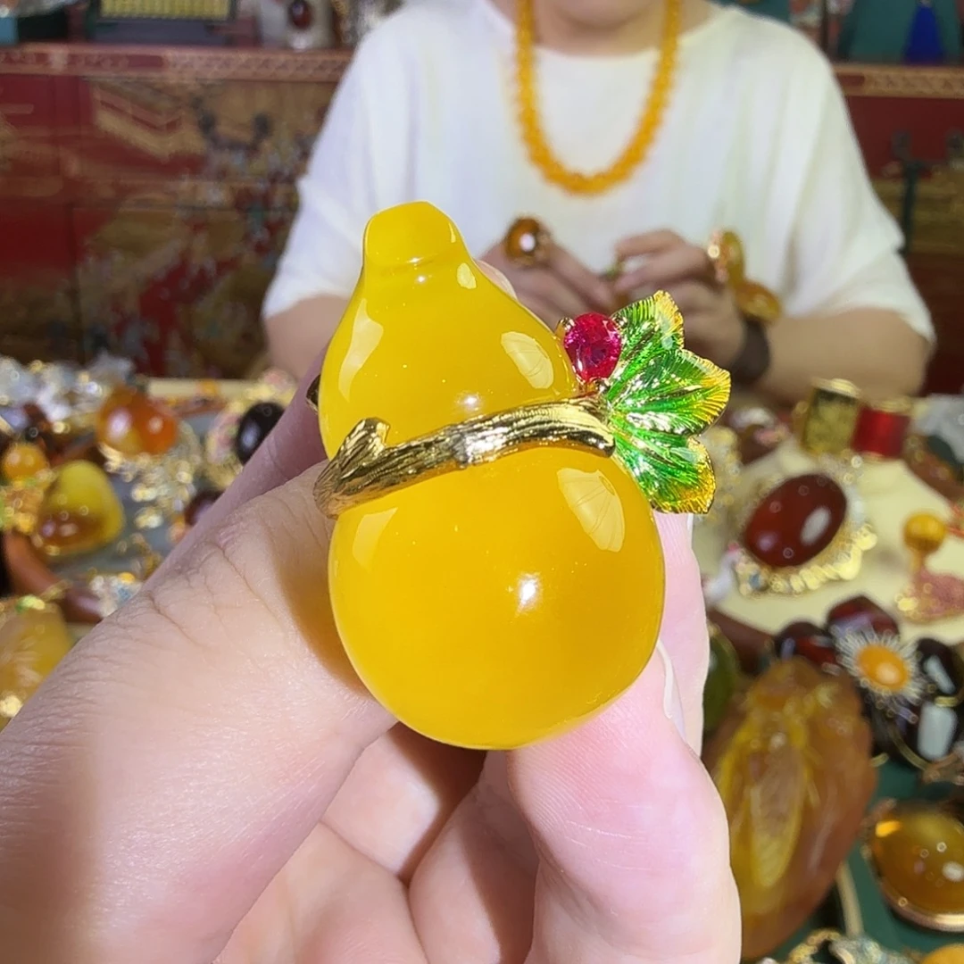 蜜蜡银S925镀金镶嵌戒指