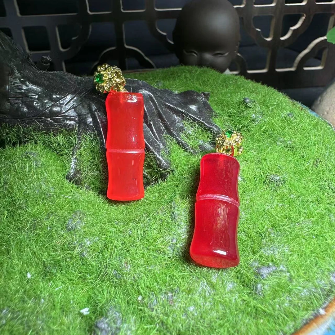 ST1638【福嘟嘟珠宝】极光幽灵红玛瑙红竹节吊坠-配绳-多样性发一件