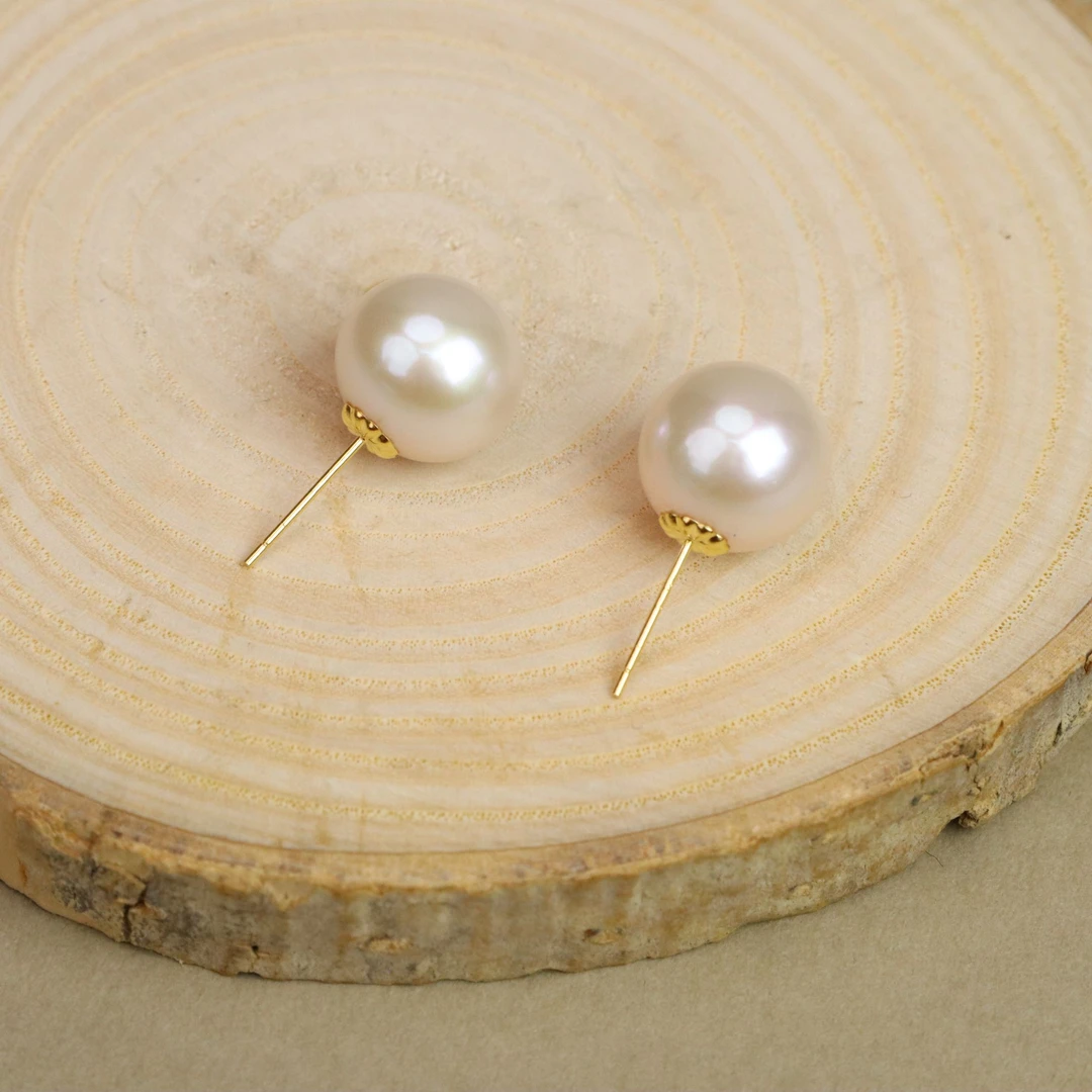 【落雪】珍珠耳钉18k金强光耳钉轻奢气质百搭简约精致珠径约10-11mm