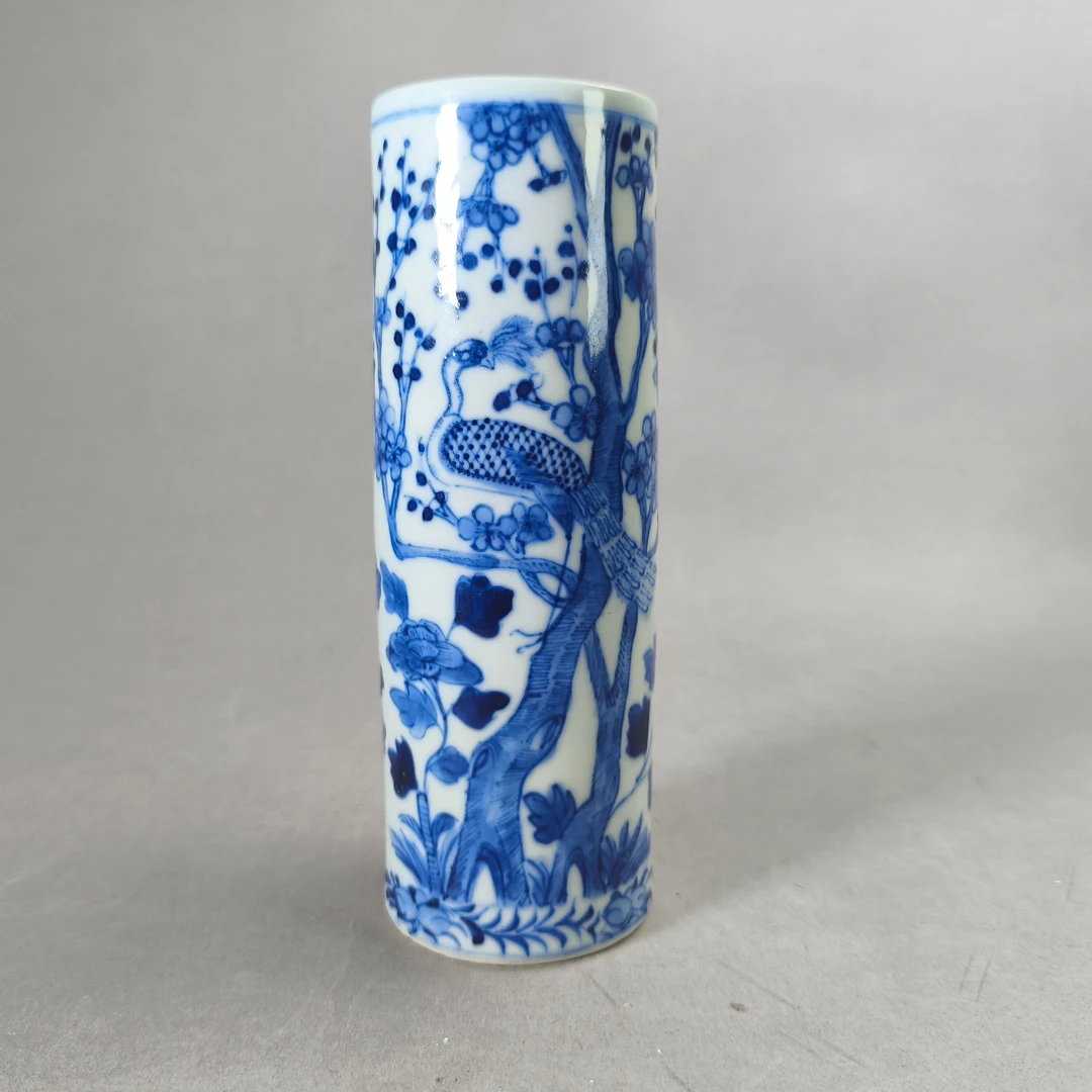 25072357清光绪青花花鸟纹香筒 高19.1cm A01193