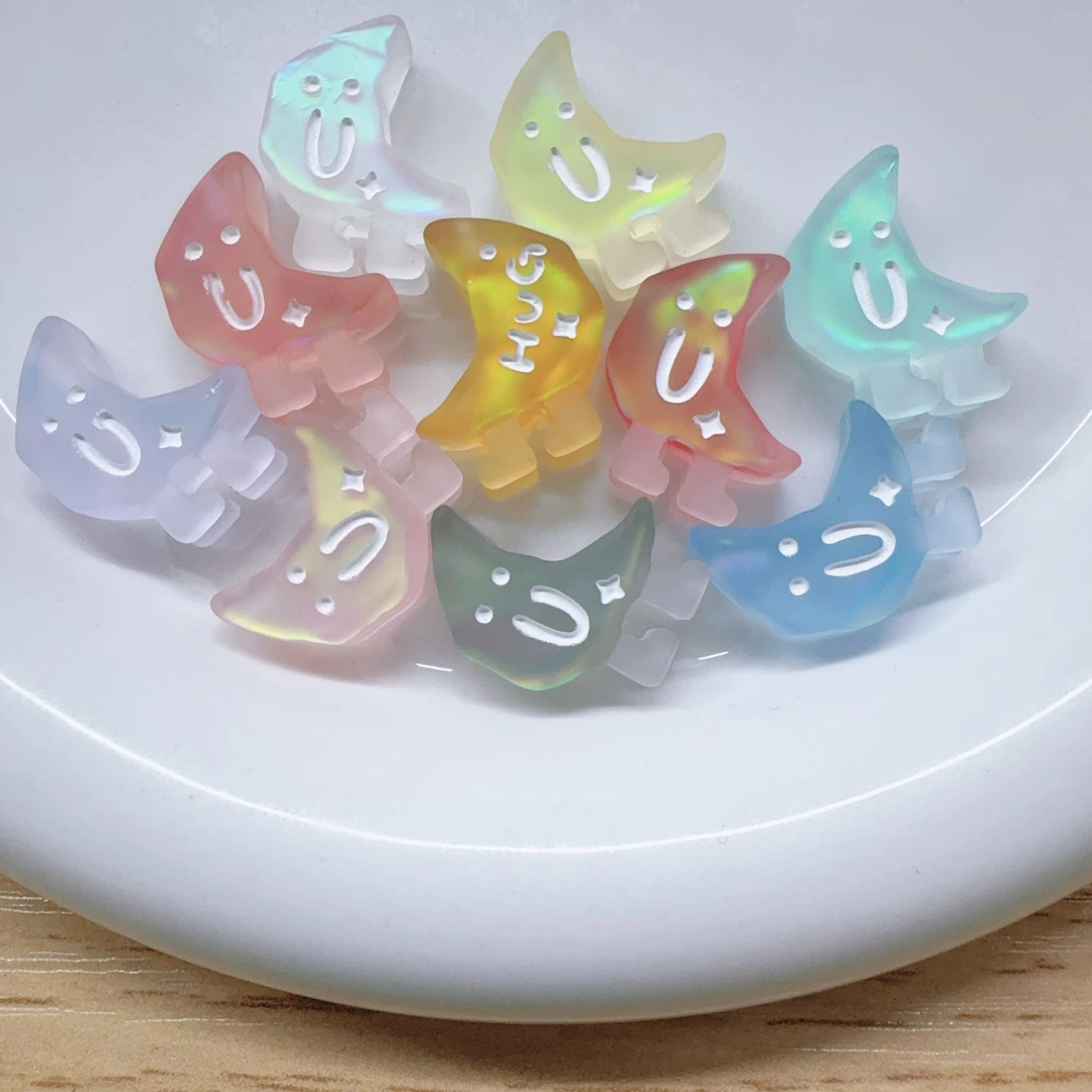 DIY饰品手作配饰韩国胶定制磨砂双面手绘逃跑的月亮通孔珠