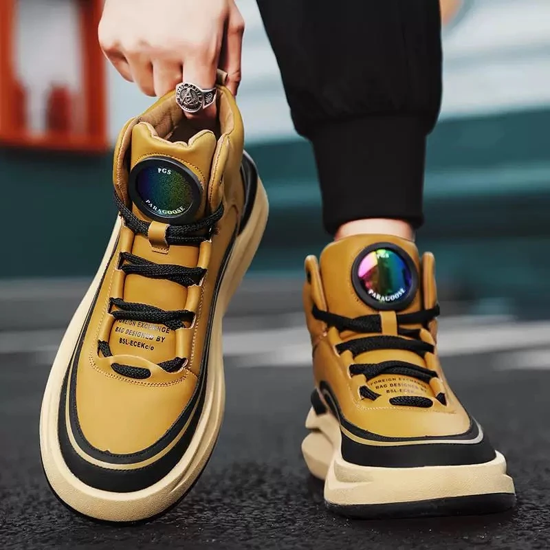 男生秋冬高帮休闲鞋时尚工装鞋板鞋R6111-1