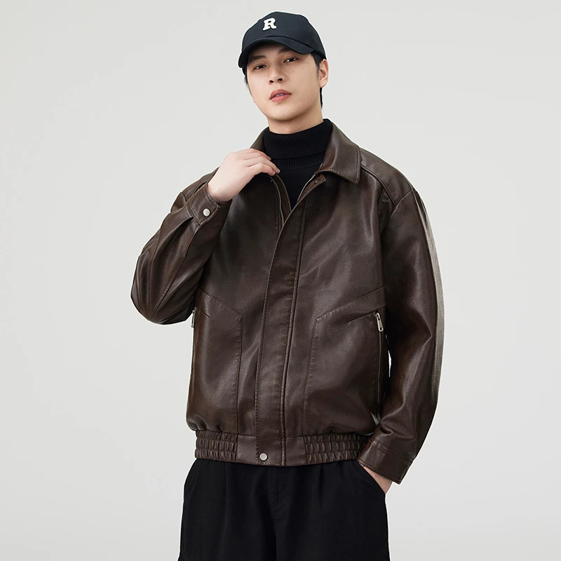 Cebrodz复古美式皮夹克男秋冬新款时尚潮牌宽松痞帅拉链口袋外套