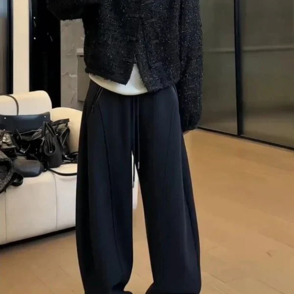 职业阿玛诗官2025秋冬加绒加厚高腰阔腿弯刀裤显瘦休闲裤垂感长裤