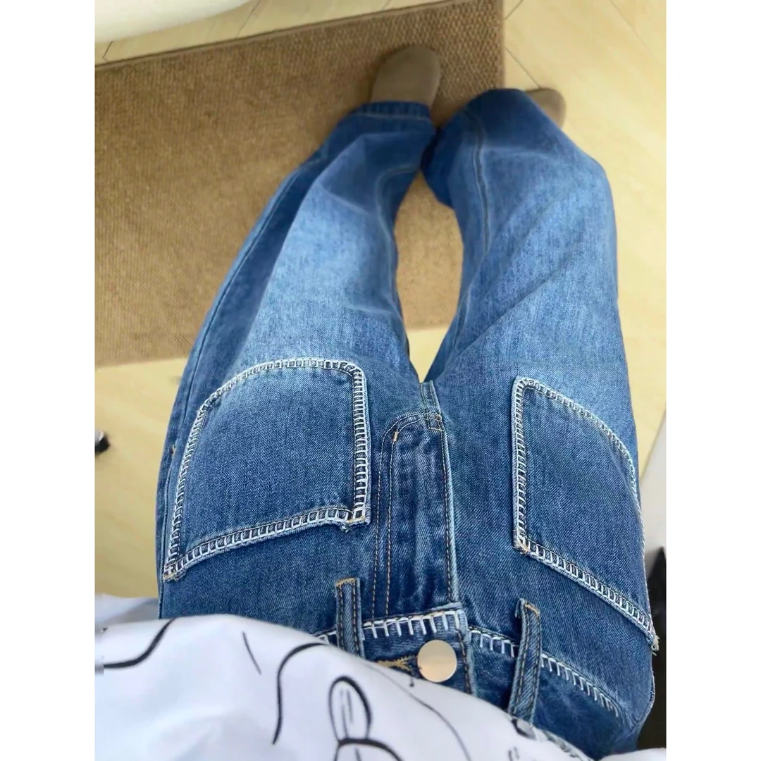 7597 Q复古高腰阔腿牛仔裤女2025新款夏秋季宽松百搭直筒裤子