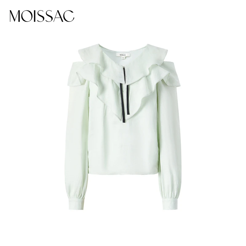 【KK专属】MOISSAC/摩萨克 春甜美荷叶领衬衫小衫上衣MWDC80104