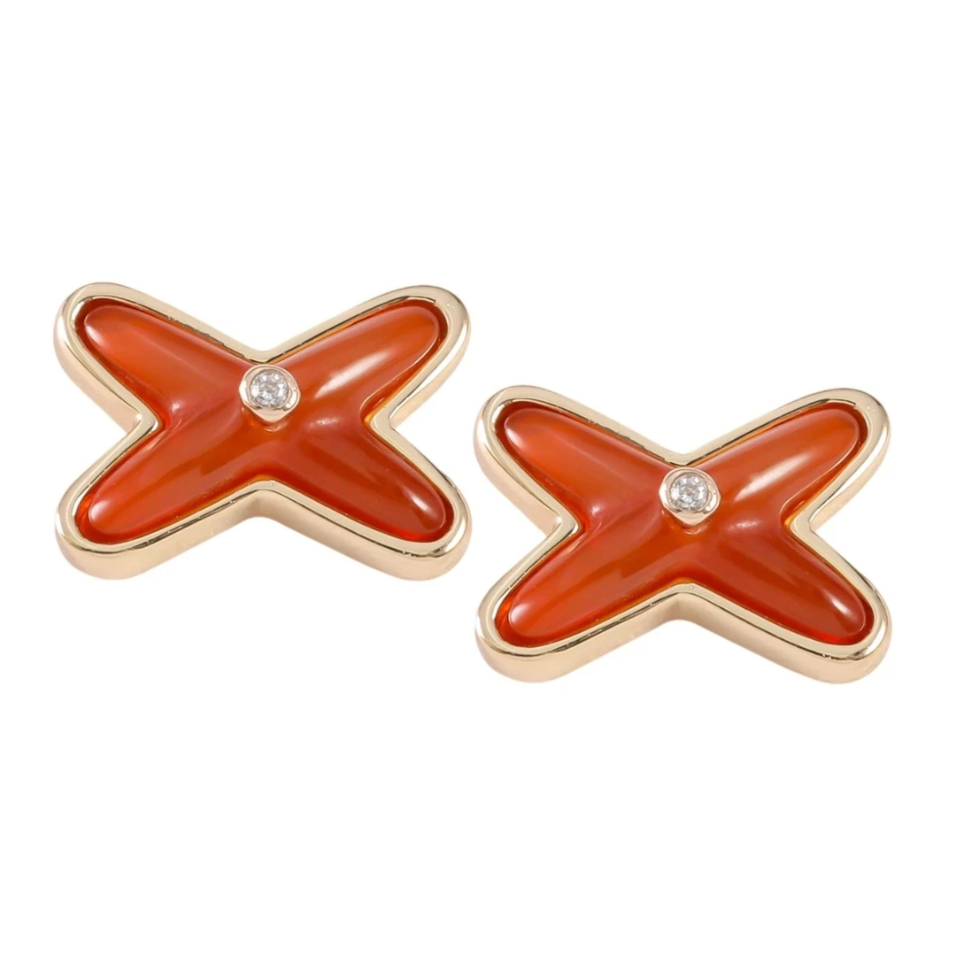 红交叉耳钉轻奢时尚气质 8426