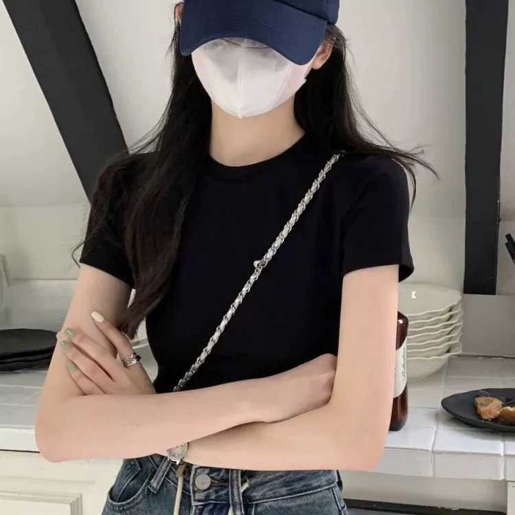 莱赛尔天丝舒适高弹正肩修身百搭T恤衫4218-D