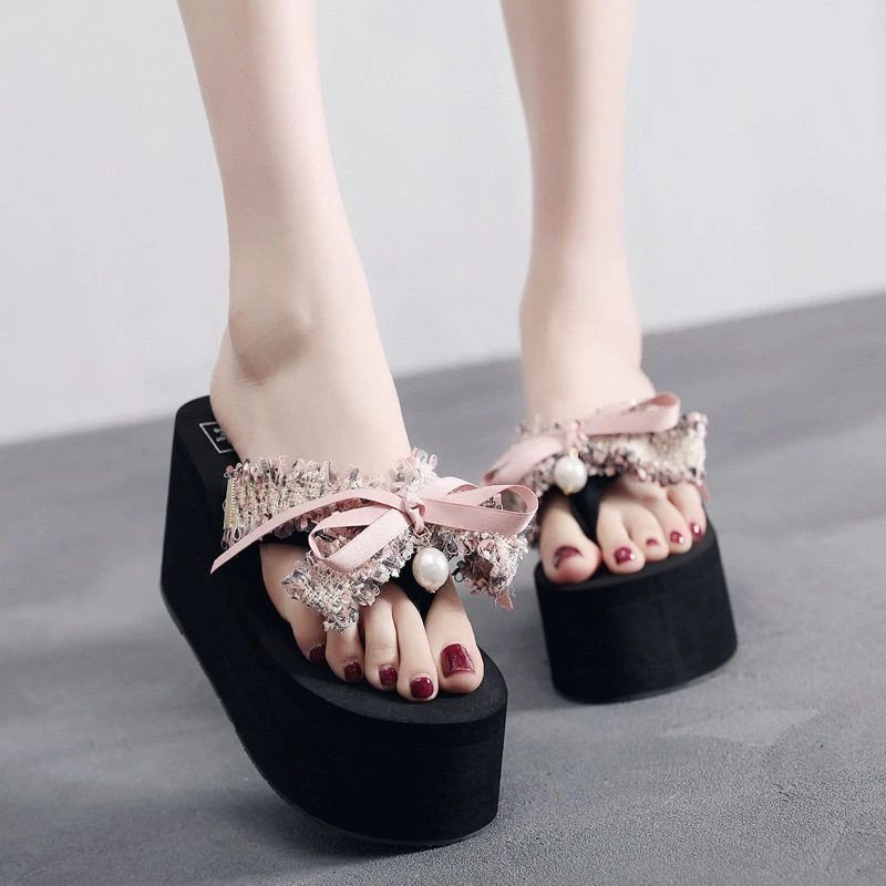 凉拖百搭2018海边沙滩鞋女夏时尚外穿拖鞋新款人字拖蝴蝶结香风