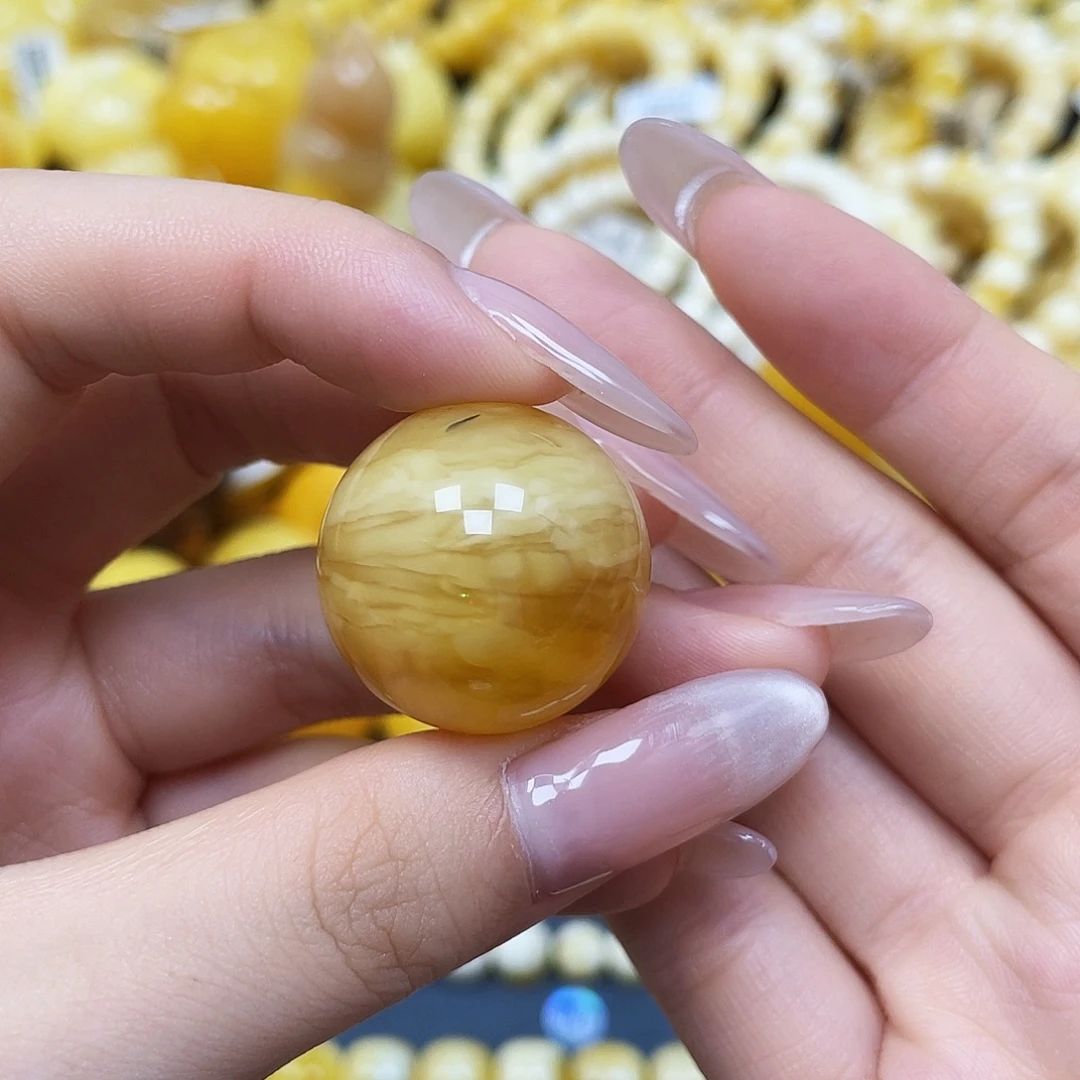 蜜蜡未镶嵌裸石圆珠24.2mm瑕