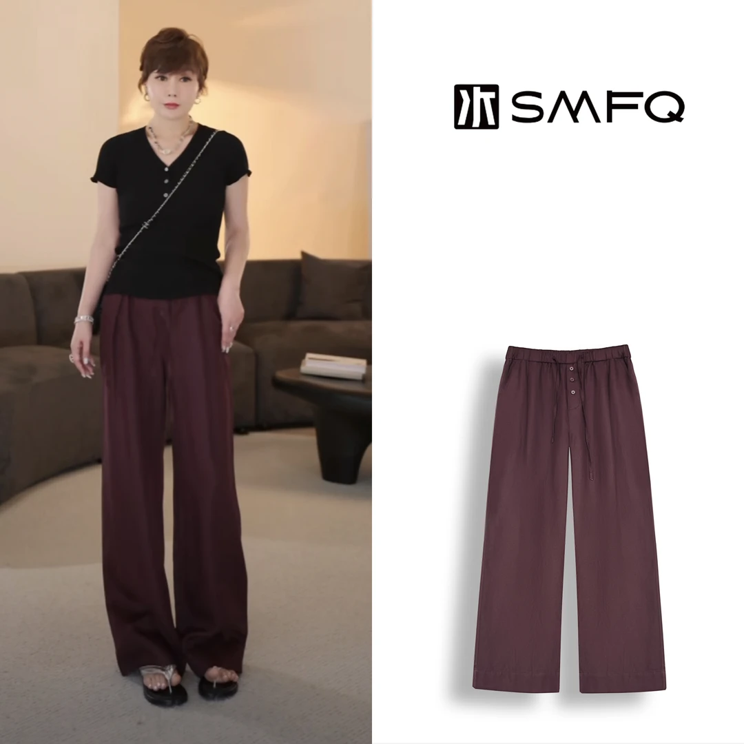 水木夫妻“空气裤”进口天丝麻抽绳松弛高支品质老钱风透气长裤女