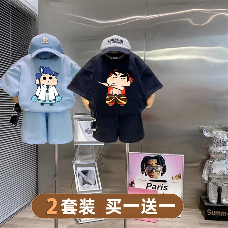 2025新款儿童夏季潮牌纯棉T恤套装男女童潮酷宽松短袖短裤2件套潮