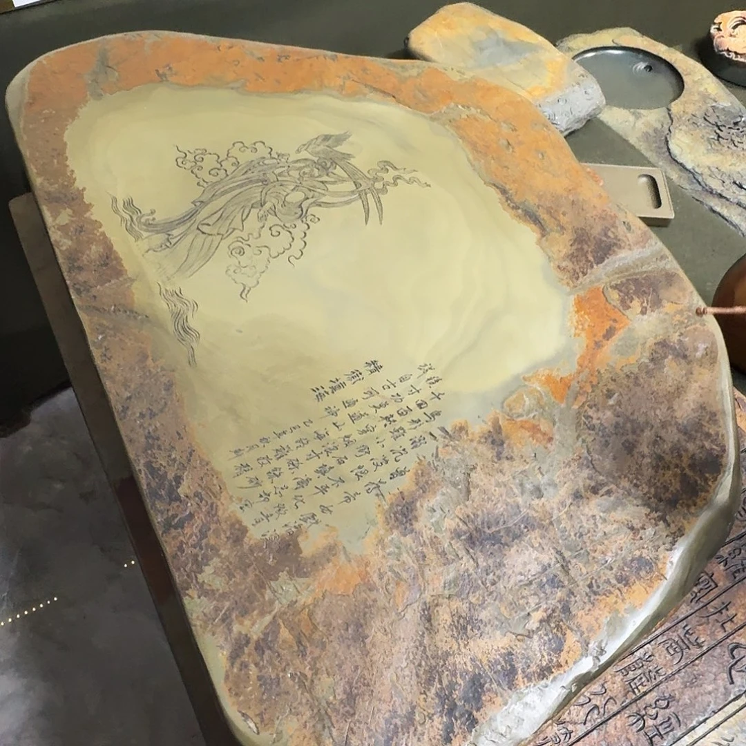 歙砚石刻干泡茶盘