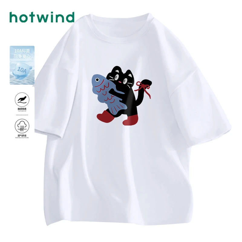 Hotwind/热风重磅纯棉潮牌t恤男女酒红色短袖休闲大码潮流情侣款