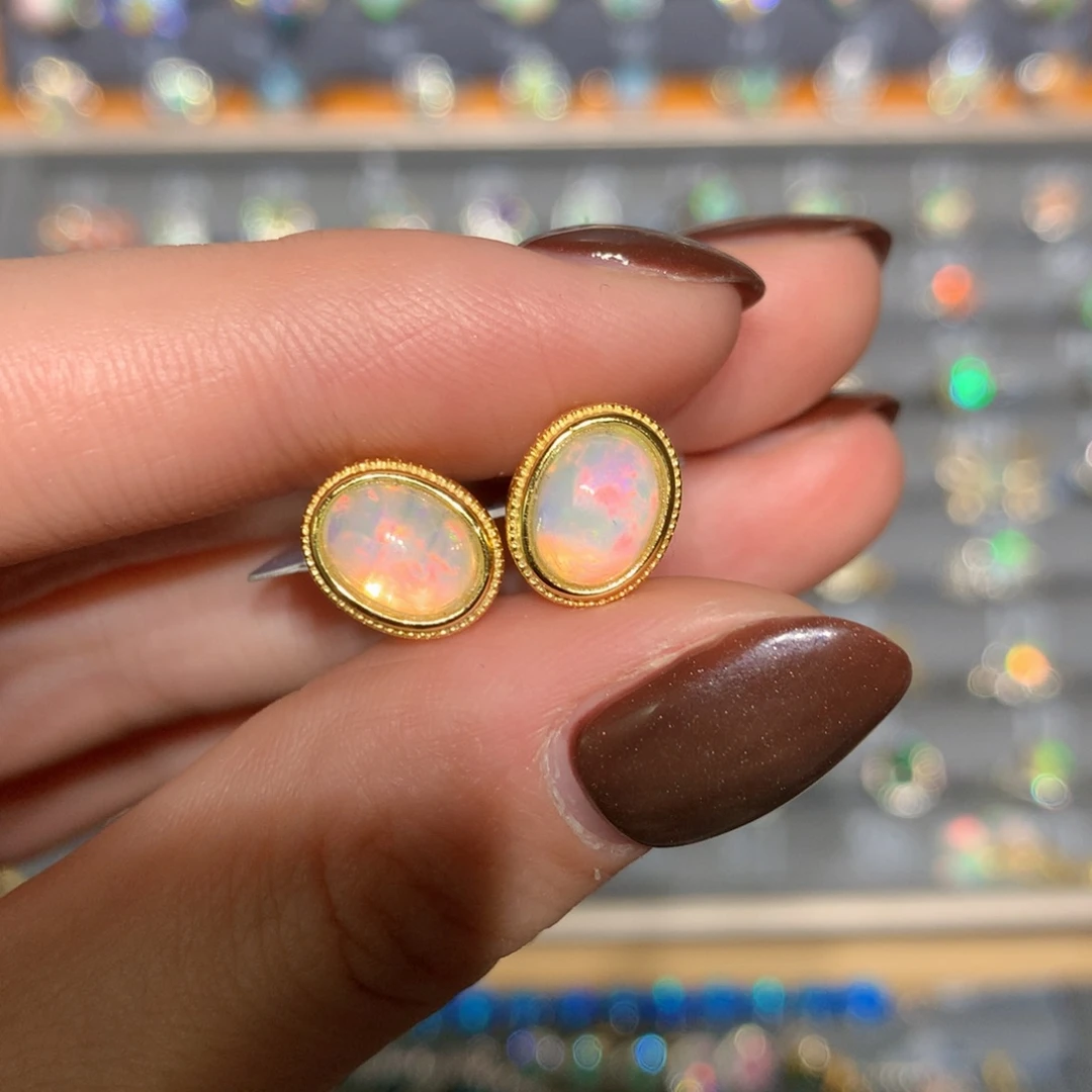 银S925镶嵌欧泊耳钉t