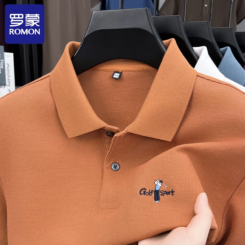 Romon/罗蒙夏季新款纯棉短袖POLO衫男士翻领纯色刺绣百搭短袖T恤