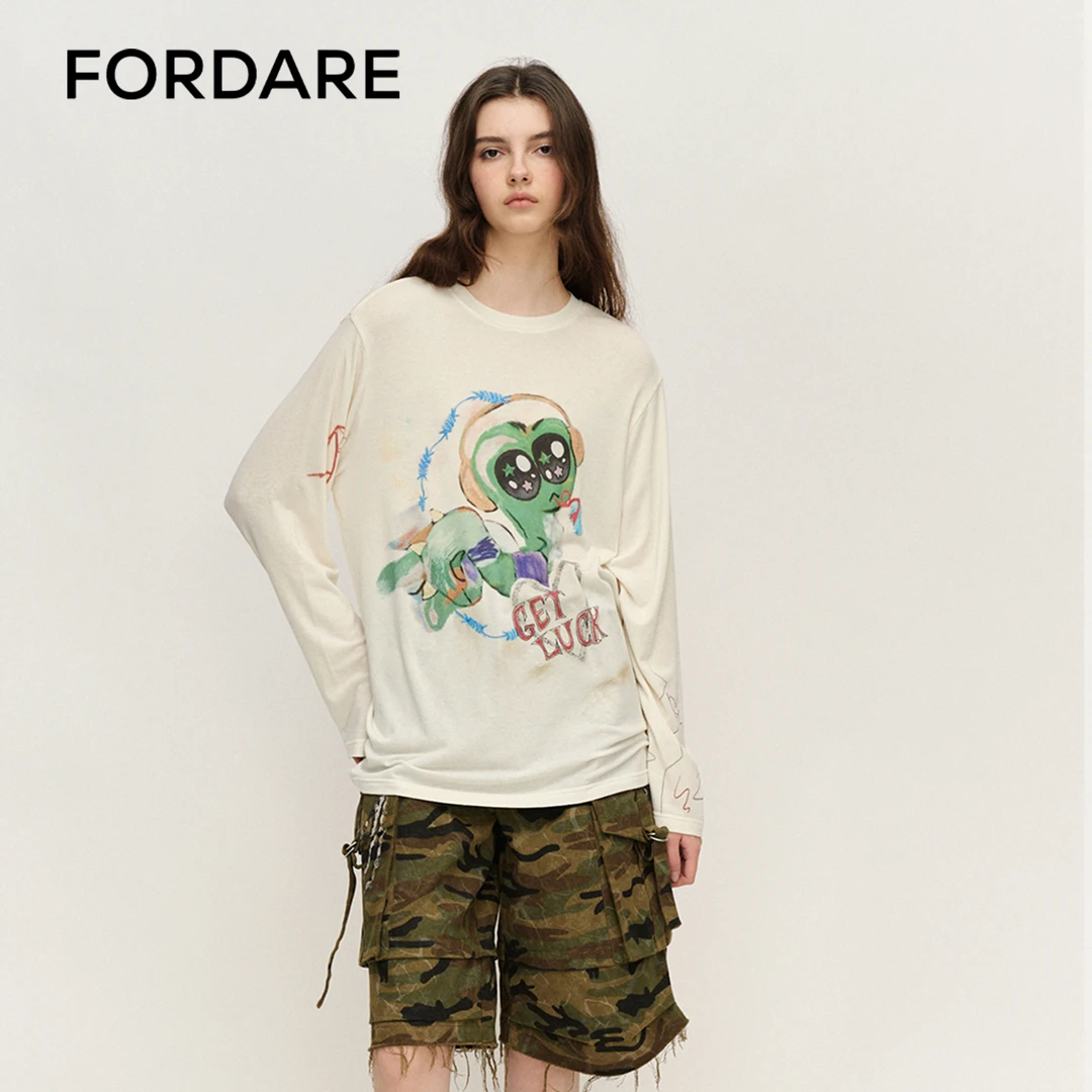 FORDARE福蝶 25春季新品星星眼小蛇羊毛针织罩衫宽松长袖休闲3338