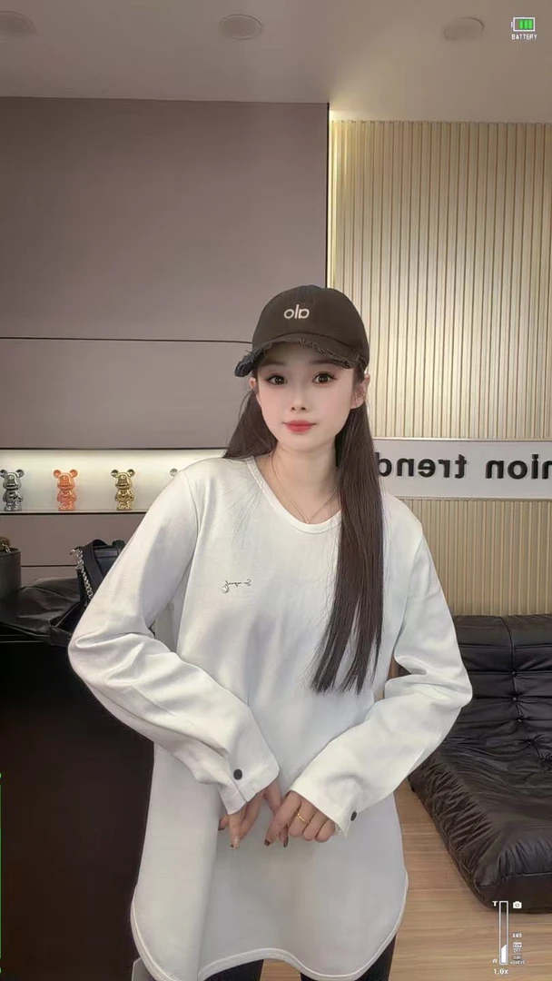 刺绣中长款卫衣女秋冬时尚简约圆领薄款宽松百搭长袖T恤打底上衣