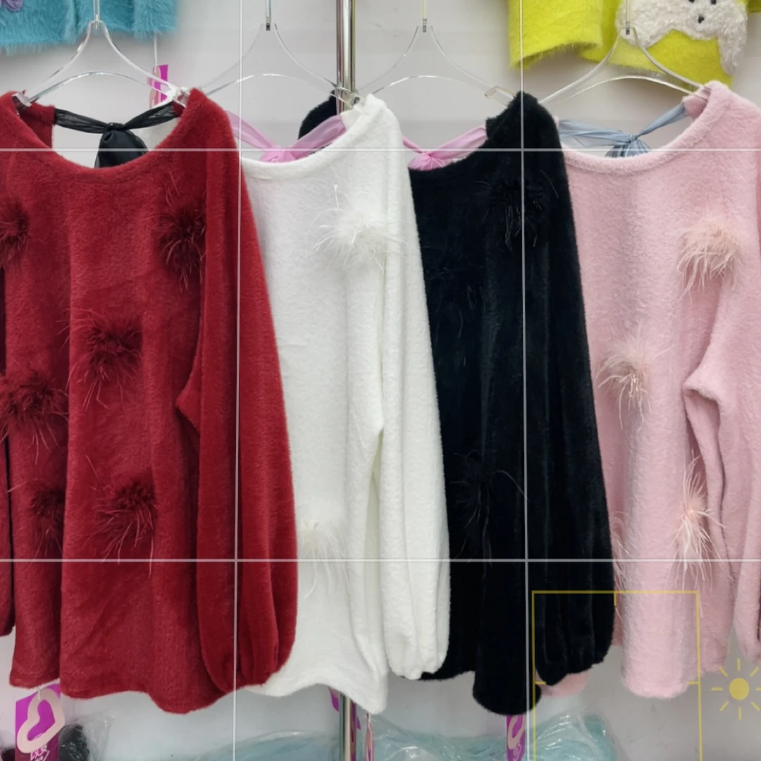 媛媛欧货！实拍改25139羽毛蝴蝶结水貂毛宽松保暖大版连衣裙