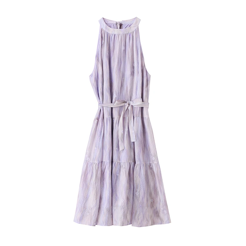 莱赛尔圆领无袖半身裙女夏季晕染印花飘逸度假多巴胺服装女