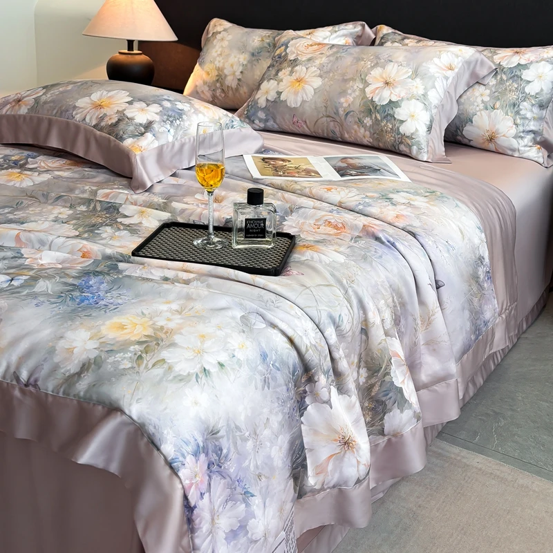 新款夏季水洗冷凝冰丝滑凉感夏被四件套可机洗薄款夏凉被空调被