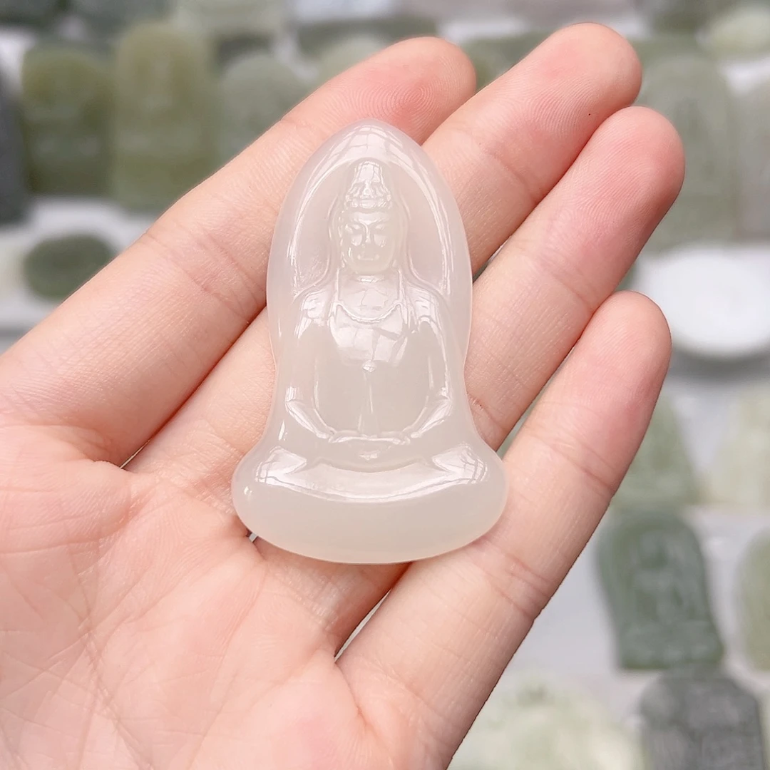 和田玉未镶嵌颈饰素衣观音