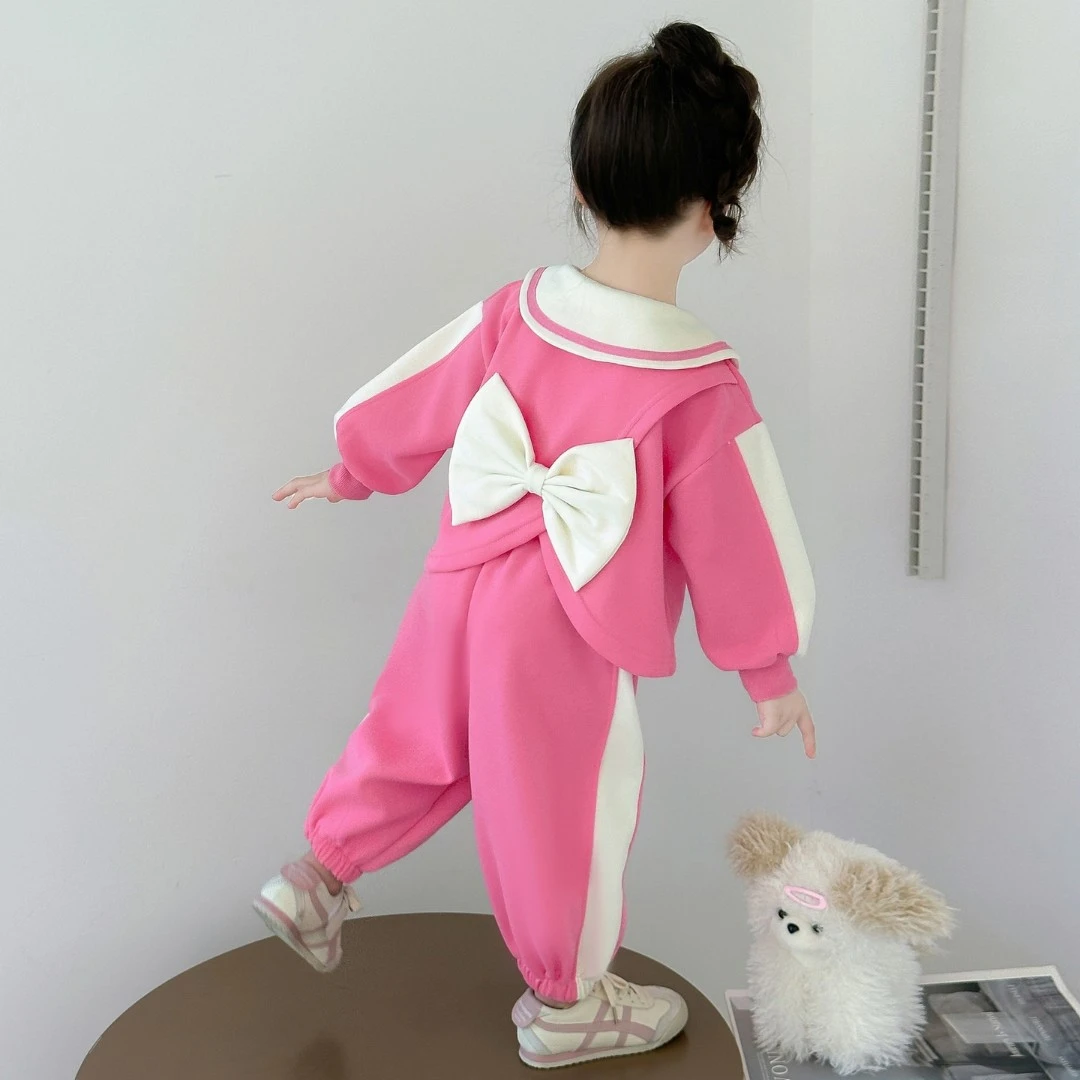 女童蝴蝶结卫衣套装2025秋季新款时尚洋气儿童秋装韩版休闲两件套