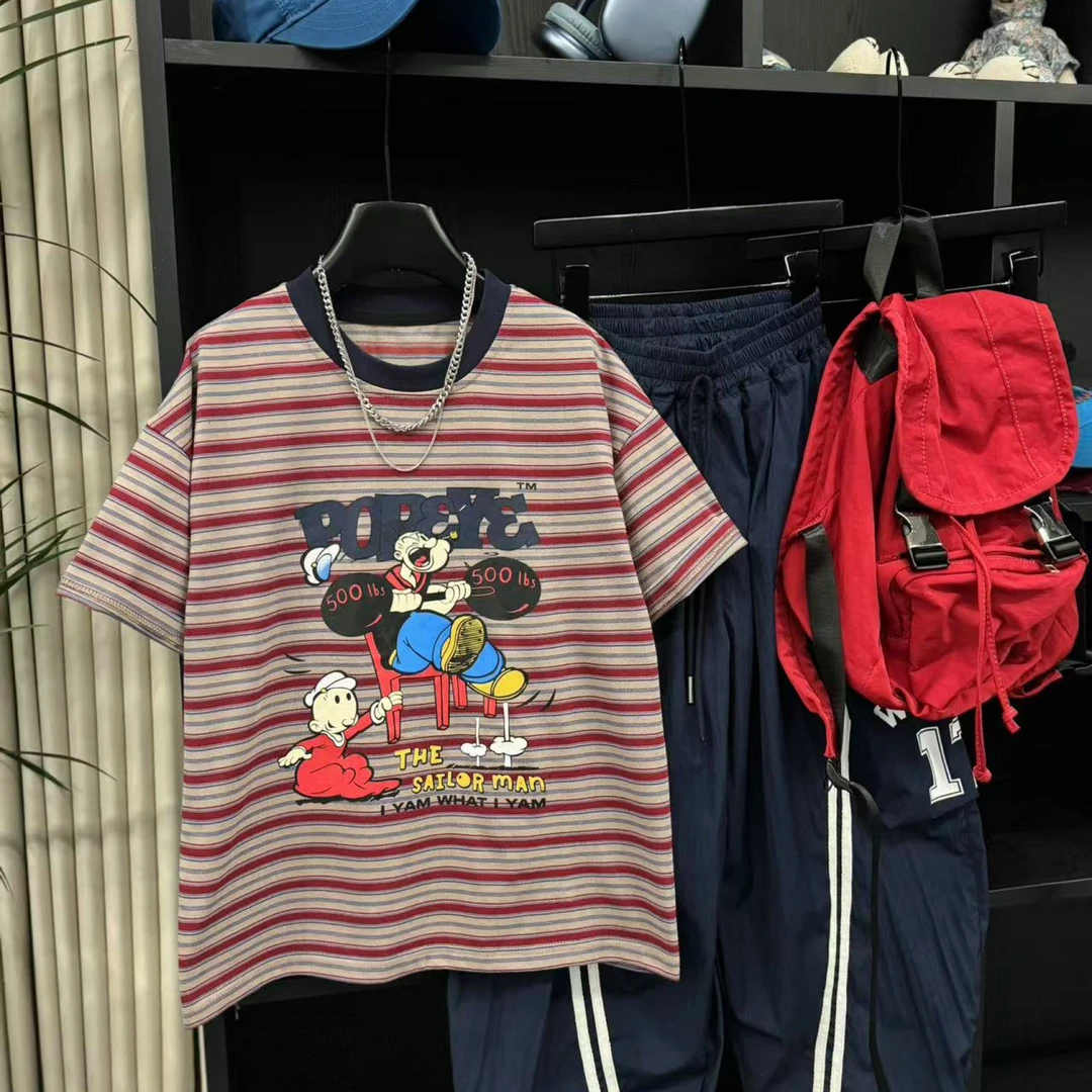 吾 2025【Y】4月24日 儿童男童女童时尚红色大力水手短袖T恤3125-