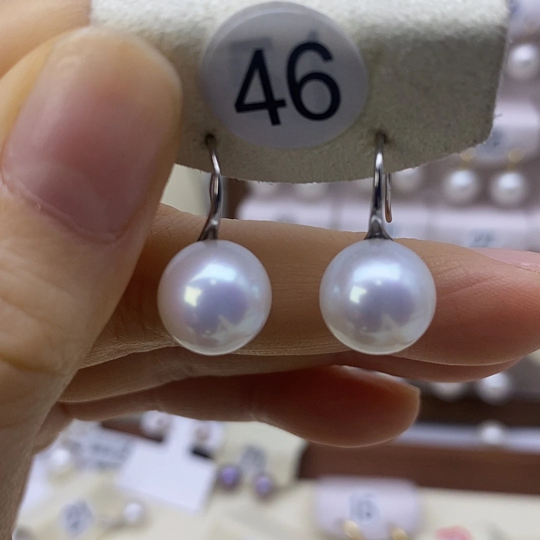 耳饰银S925镶嵌淡水珍珠