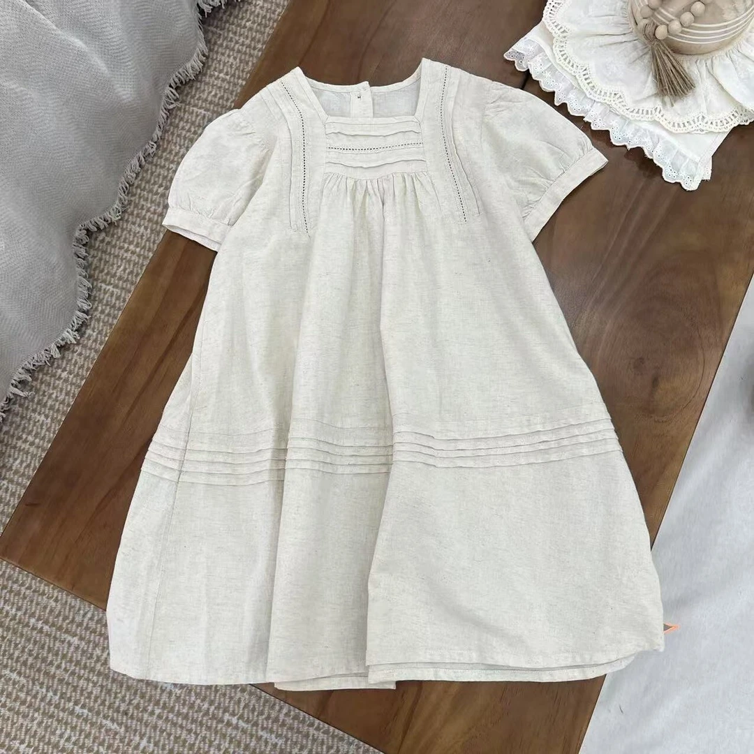〖姐姐家〗2025夏款儿童萌娃穿搭素板净面连衣裙26658