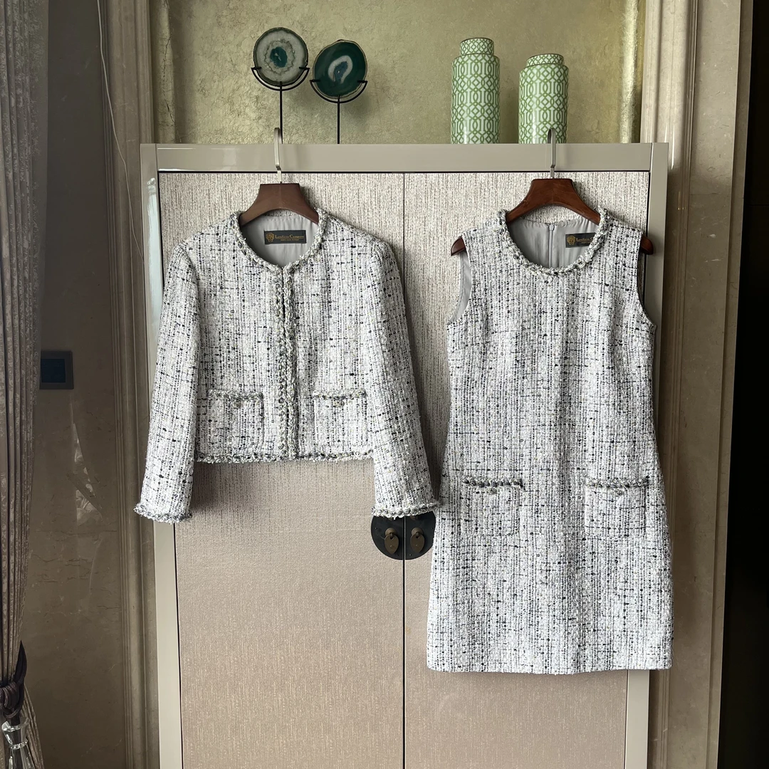 【格雷斯套】棉锦纶聚酯纤维黏胶腈纶桑蚕丝外套连衣裙小香风气质