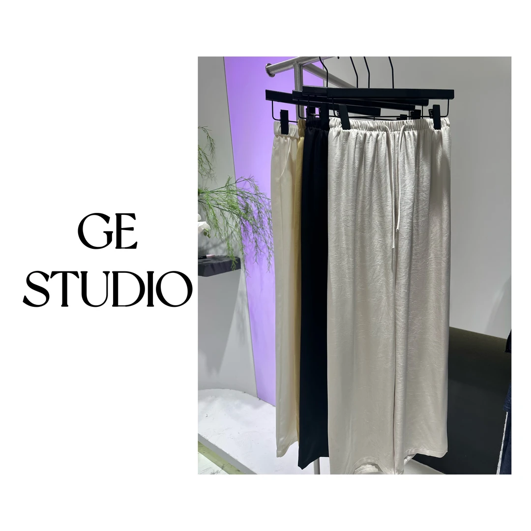 【有感】国风缎面女春夏褶皱高腰阔腿裤夏季提花直筒宽松花纹2212