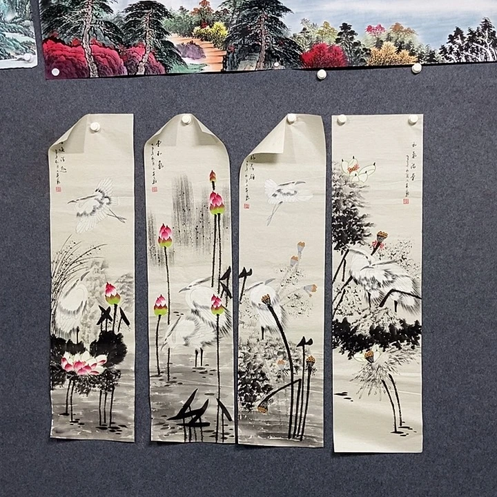 国画四条屏荷花一幅