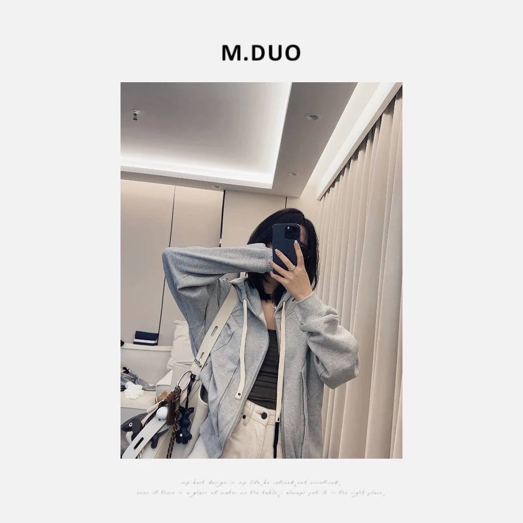 M.DUO 休闲百搭连帽设计师慵懒简约宽松抽绳连帽外套3057