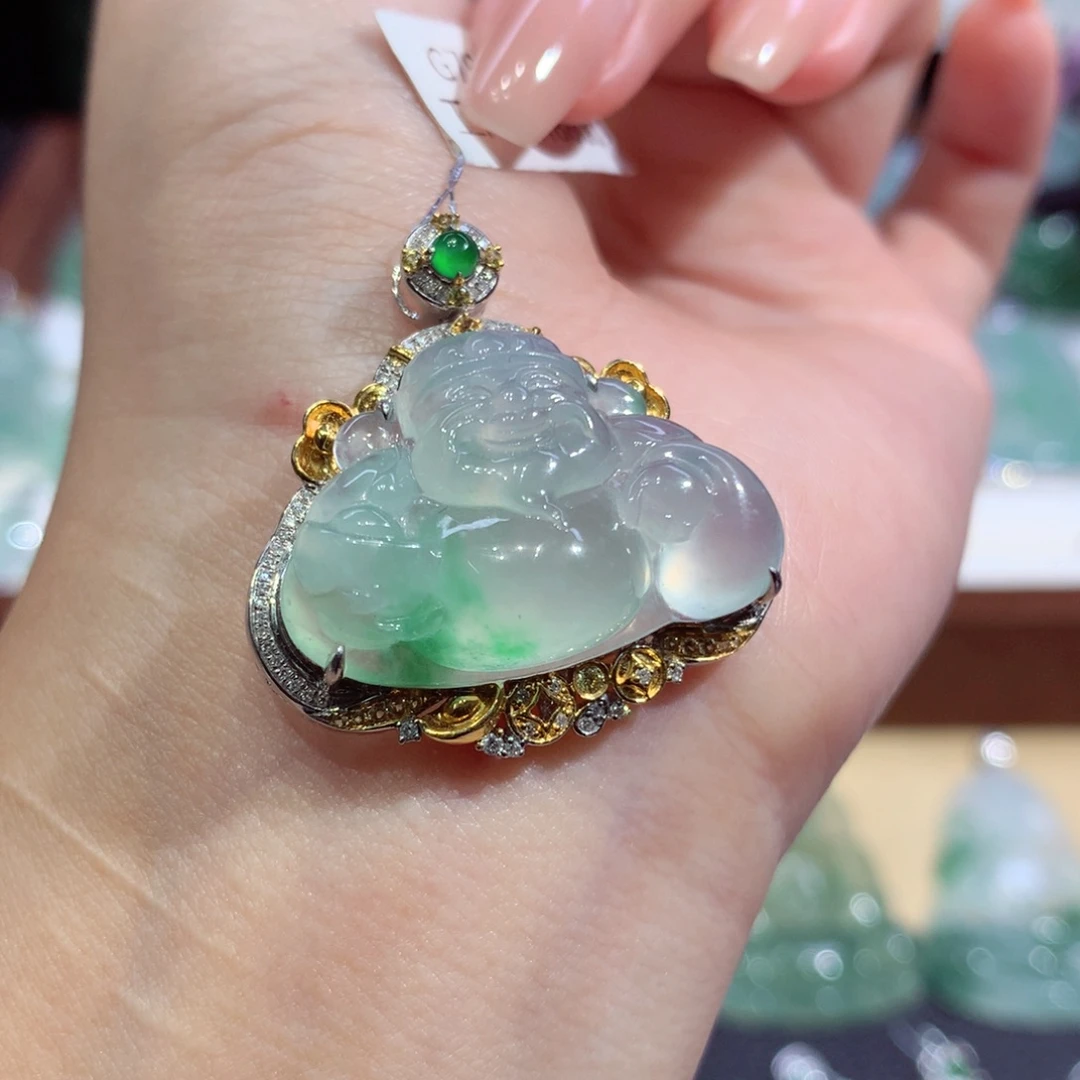 翡翠18K金镶嵌吊坠(不含链)