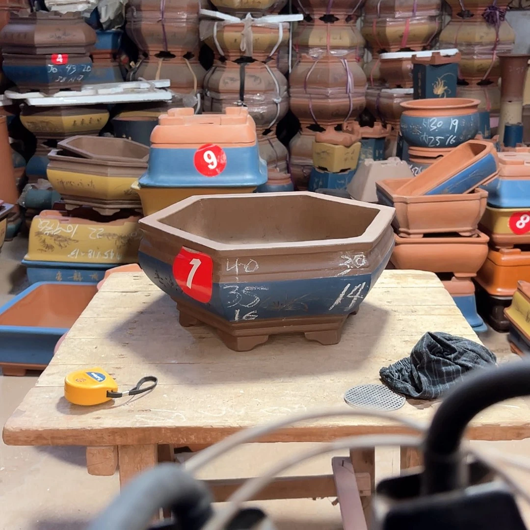 紫砂花盆六方盆一个