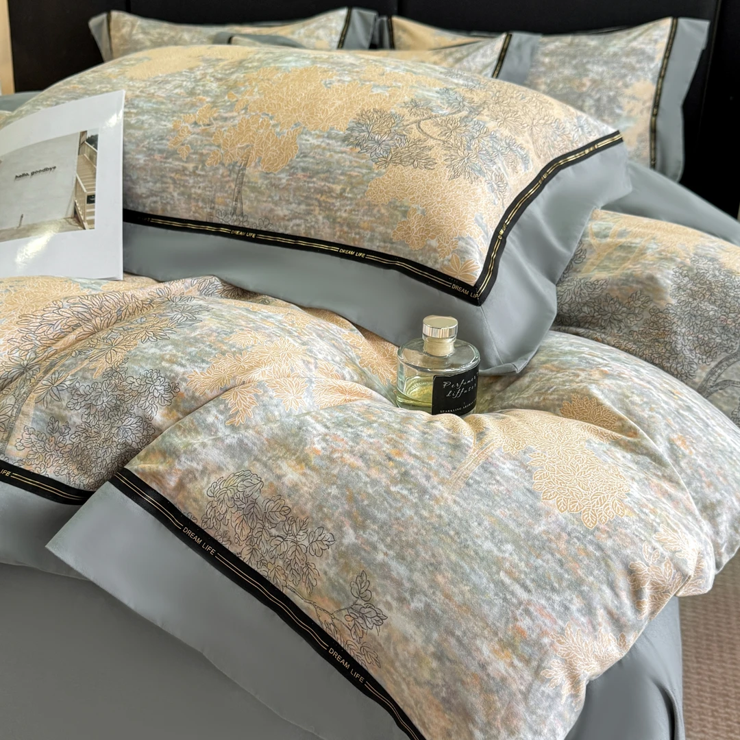 秋冬A类加厚磨毛全棉四件套活性印花被套纯棉床单床笠款床上用品