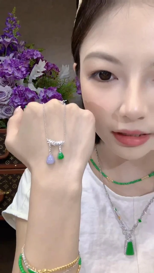 【云中意】18K金翡翠双色套链-多样性发货-紫货有一定色差-lhy