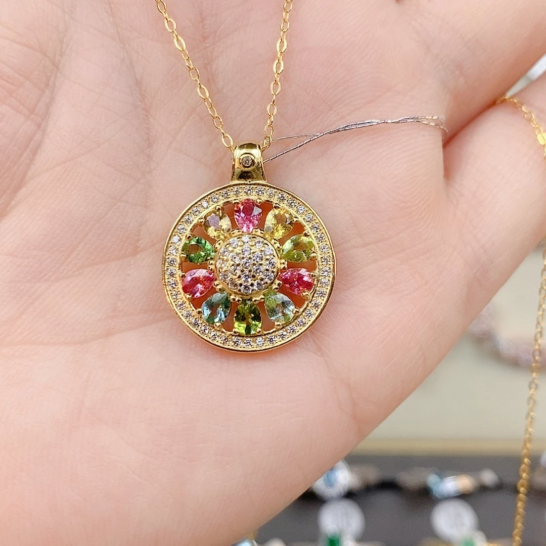 碧玺银S925镶嵌吊坠(赠链)