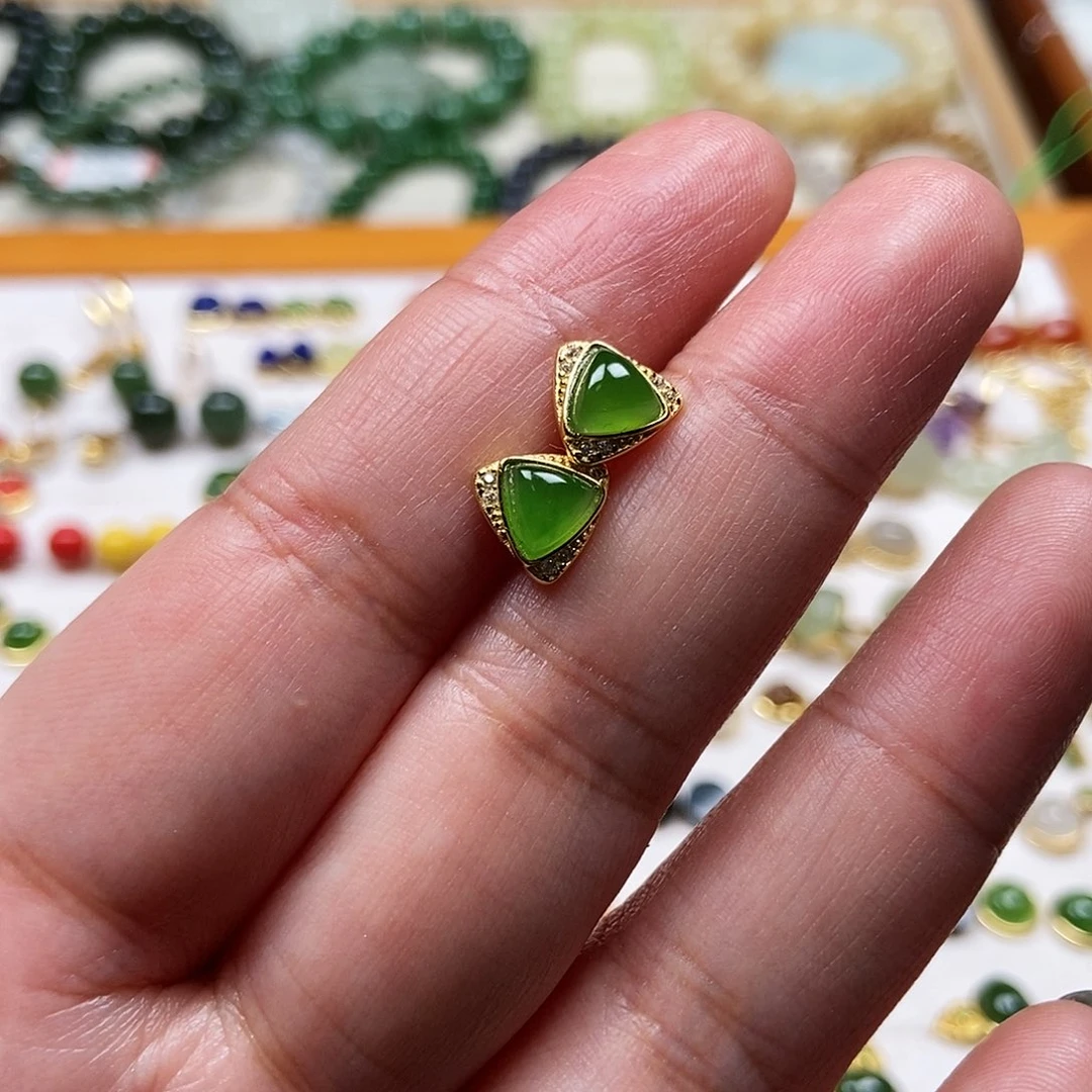 和田玉耳饰银S925镶嵌