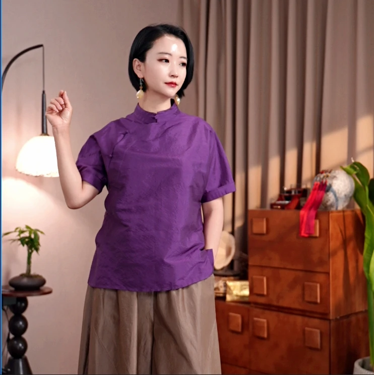 多元国风 重磅桑蚕丝双宫茧衬衫上衣MT90019