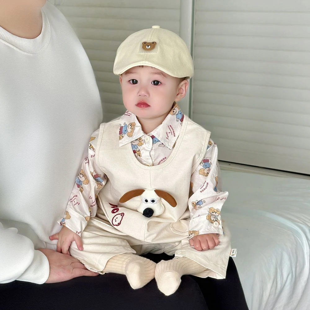 男宝宝衣服连体背带裤婴儿春装洋气幼儿一岁两件套装小童春季外出