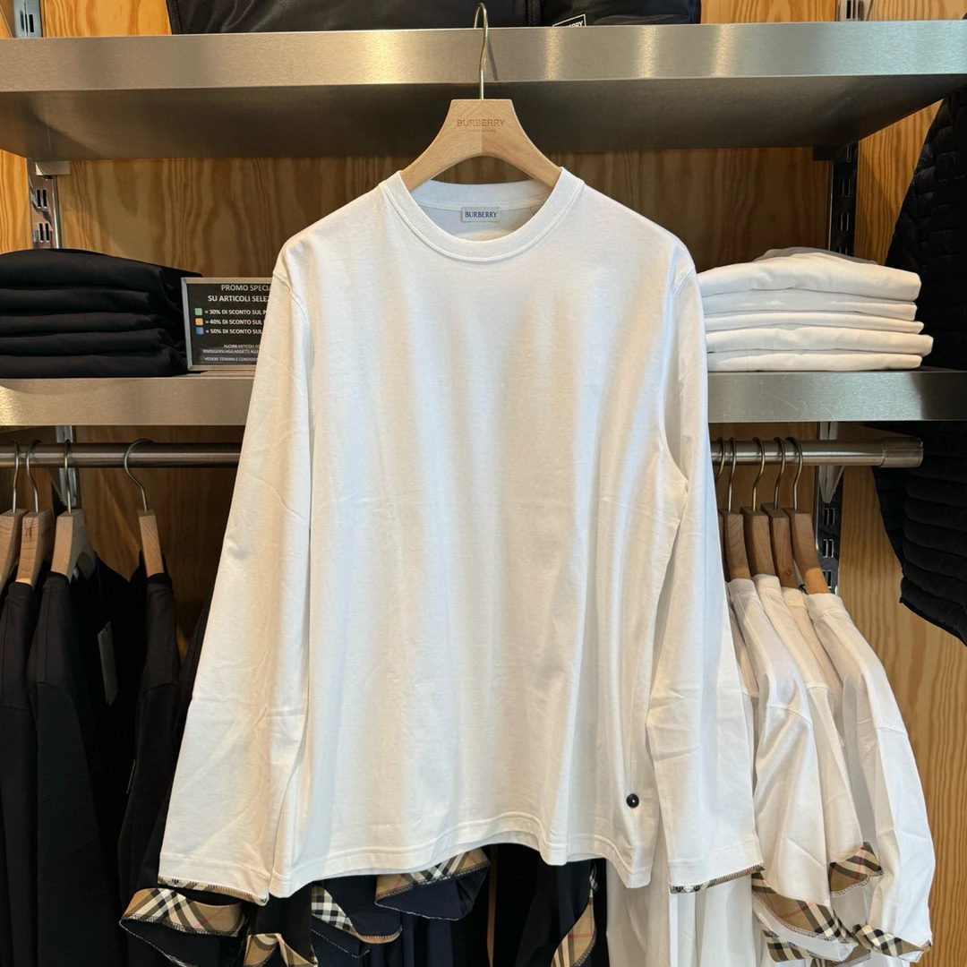 未使用 BURBERRY/博柏利 巴宝莉 男装 白色格纹长袖 T恤 81042841