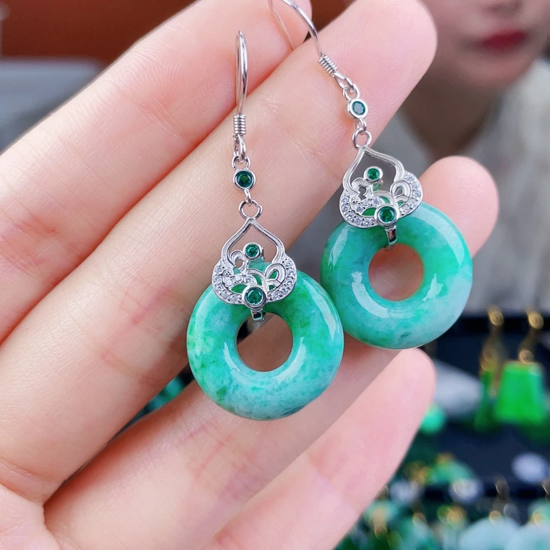 翡翠银S925镶嵌耳饰饰品