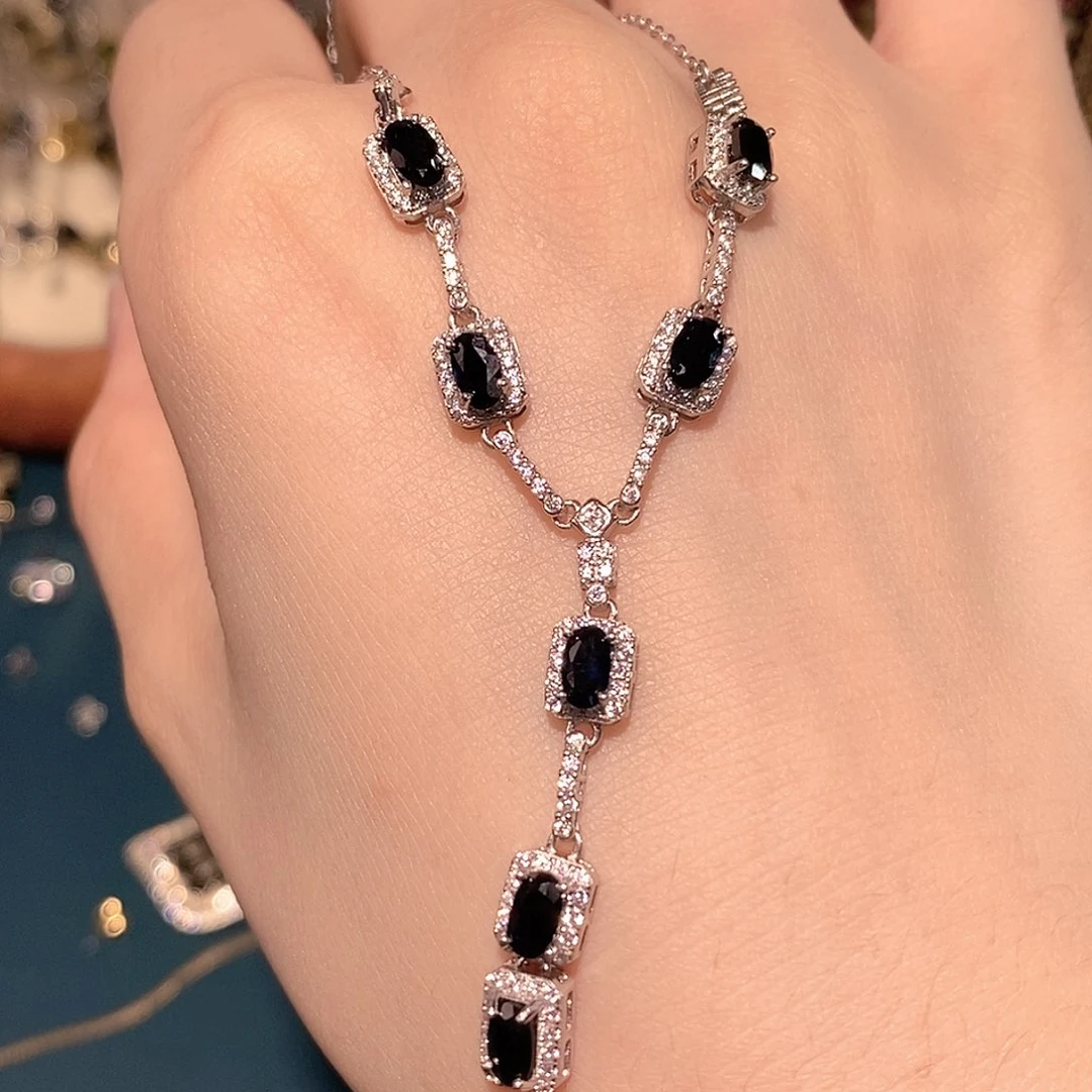 蓝宝石颈饰银S925镶嵌天然蓝宝石