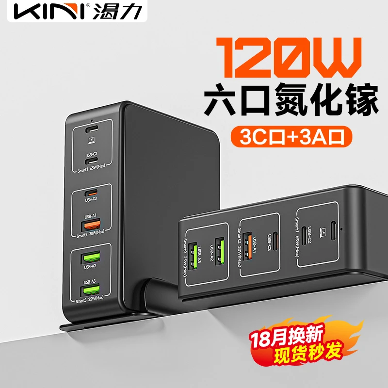 KINI氮化镓120W多口USB-C充电器PD快充65W手机适用苹果iPhone16